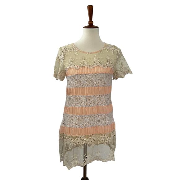 Sundance Womens Short Sleeve Lace Striped Pullover Top Shirt XS - Picture 1 of 8